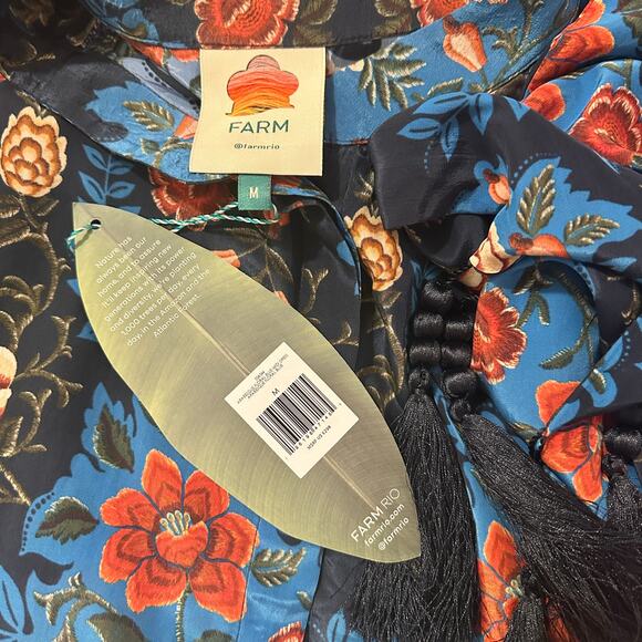 $298 NWT FARM RIO Blue & Red Arabesque Floral Midi Dress –  Medium - Picture 13 of 15